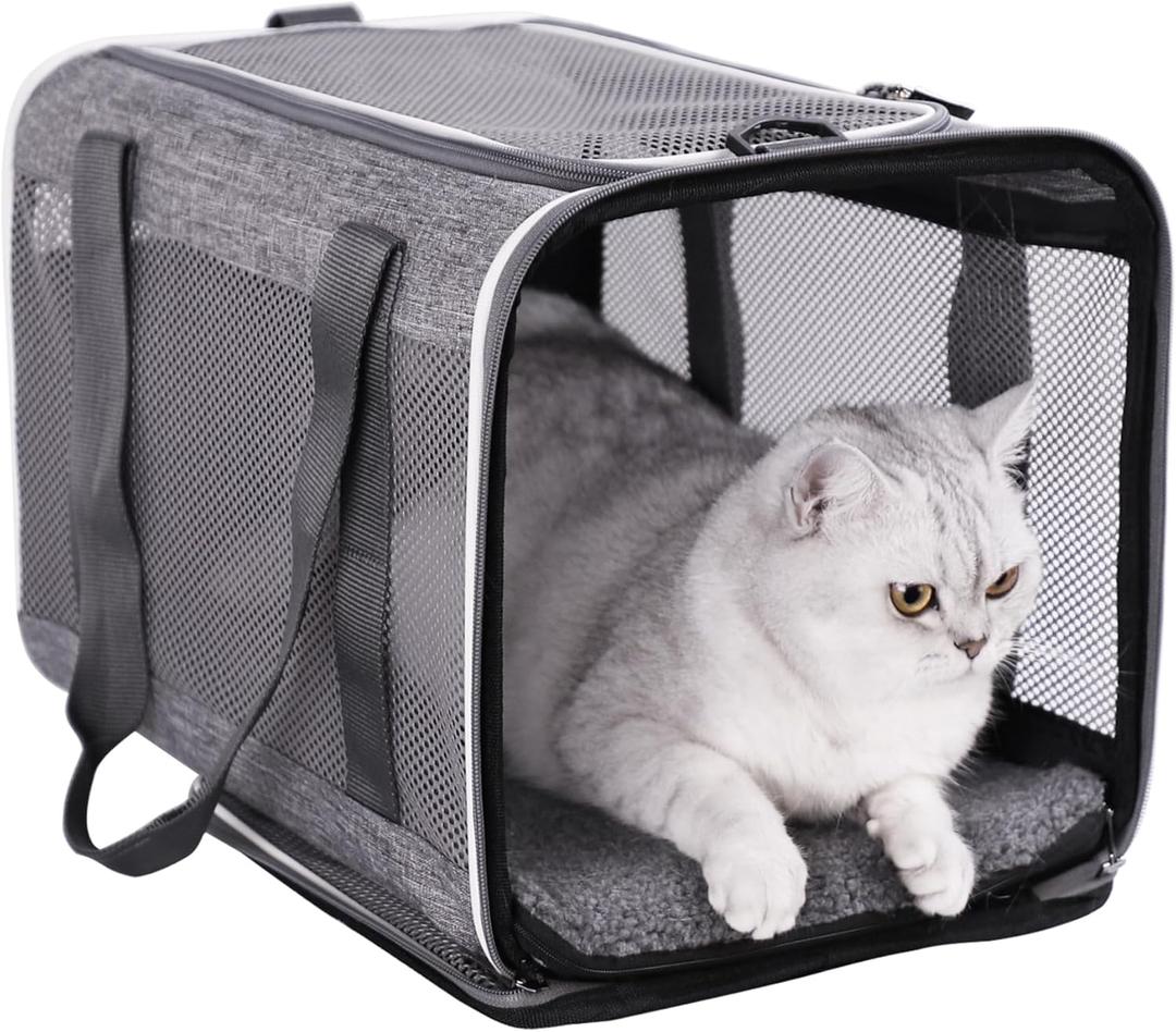 petisfam Soft Pet Carrier Bag for Cats and Puppy Under 20 lbs. Sturdy, Safe, Comfortable and Lightweight (Grey)