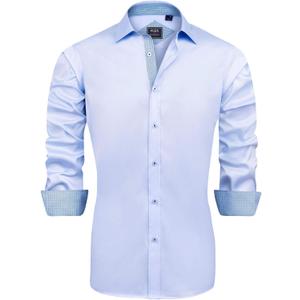 J.VER Men's Casual Long Sleeve Stretch Dress Shirt Wrinkle-Free Regular Fit Button Down Shirts (Blue, XL Tall)