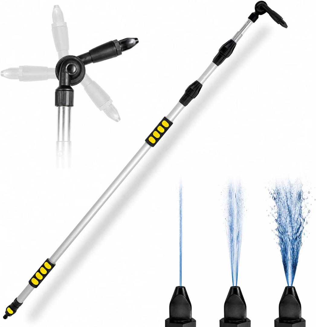 20ft Reach Telescopic Gutter Cleaning Tools from the Ground – Rain Gutter Cleaner with Heavy Duty Bendable Wand, Hose Attachment, Extension & Connecting Adapter | O-Ring Leak Proof Design