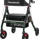 Foldable Rollator Walkers with Seat for Seniors, 450 lb Capacity, 8'' Wheels, 18" Big Seat, 6-Position Height, Heavy-Duty Aluminum Rolling Walker (Green)