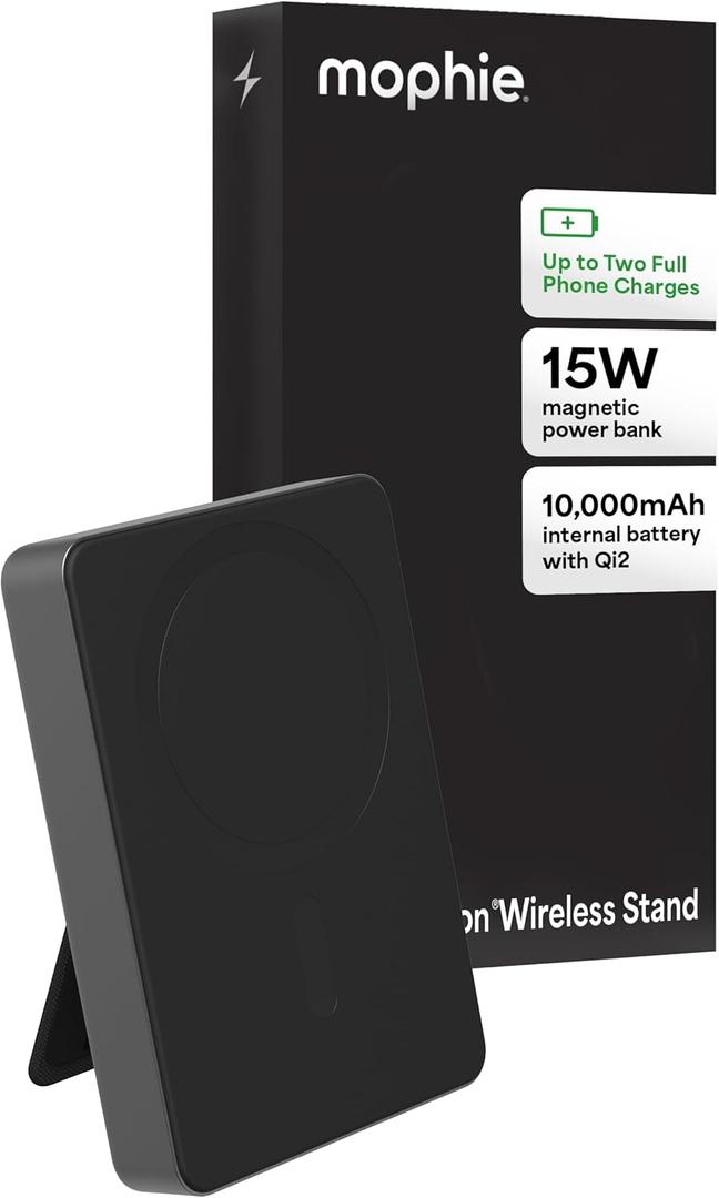 Mophie Powerstation Wireless Slim with Stand 10,000mAh Power Bank  MagSafe Compatible, 15W Qi2-Certified, 30W USB-C PD Fast Charging, Slim Battery Pack for iPhone, Android, Travel & Airplane Use