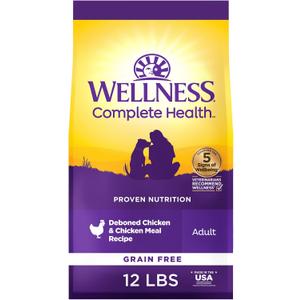 Wellness Complete Health Adult Dry Dog Food, Grain Free Kibble, Natural, Chicken Recipe, 12 lb Bag