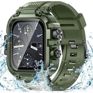 Goton IP68 Waterproof Rugged Band for Apple Watch 45mm with Case build-in Screen Protector for Men, Heavy Duty Bumper Cover Sport Strap Compatible with iWatch Series 9/ 8/ 7