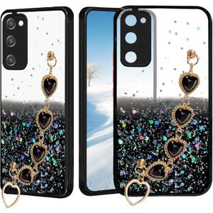 Phone Case for Samsung A03s, Glitter Star for Samsung Galaxy A03s Case Clear with Strap Chain, Shockproof Protective Cover Silicone Pink Slim Anti-Slip Drop Proof (Black)