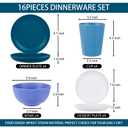 Rubtlamp 16pcs Wheat Straw Dinnerware Set, Unbreakable Plates And Bowls Sets of 4, Plastic Plates Set Reusable (Cold Four Colors) for Camping
