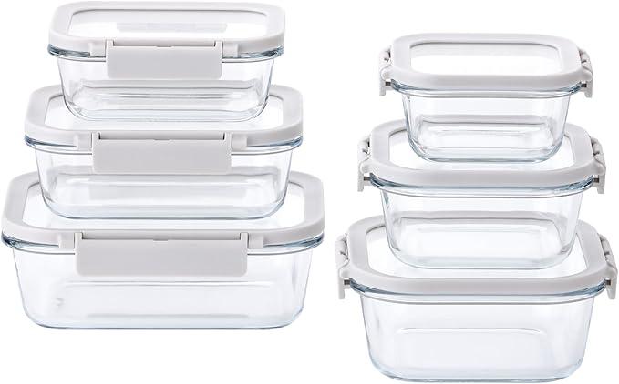 Neoflam 6-Piece Comodo Glass Food Storage Containers with Lids – Airtight Stackable Meal Prep Set – BPA-Free, Microwave Oven Air Fryer Freezer Safe – Reusable Glass Containers for Home & Office