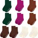 2 x 10 Pack Baby and Toddler Socks,Soft Cotton Crew Socks with Non-Slip Grips for Infants,Boys and Girls,12-24 Months,(DarkGreen/Magenta/Caramel/Maroon/Cream)