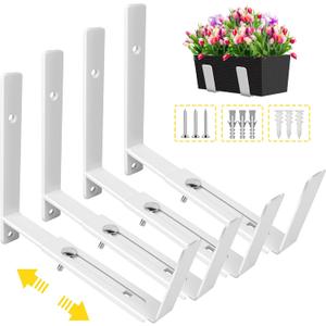 LukLoy Window Planter Box Brackets, 4 Pack Adjustable Heavy Duty Wall Mount Window Flower Boxes Outdoor with Bracket (6 to 12 in), with 70lbs Capacity, White