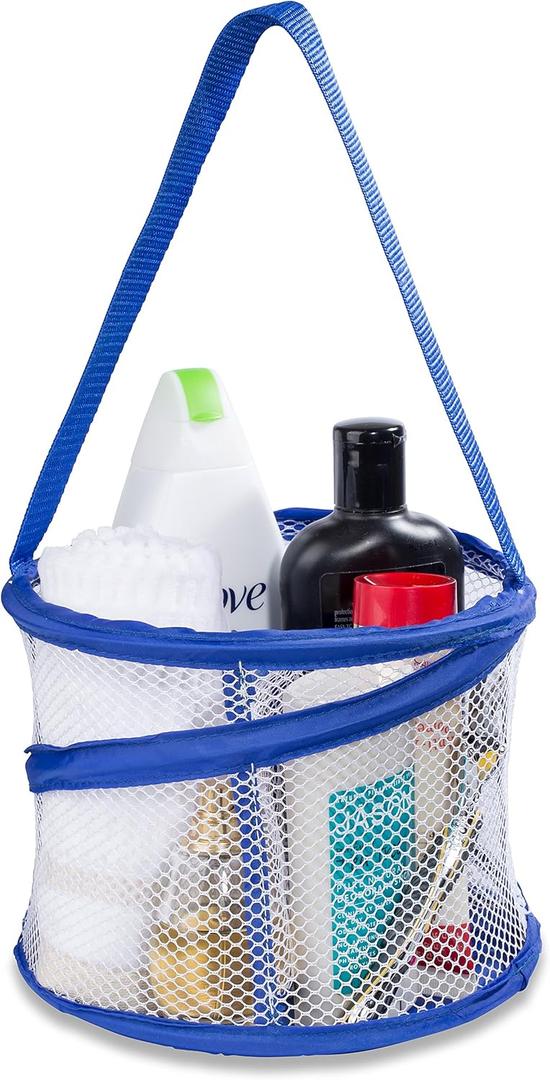 Handy Laundry Foldable Shower Caddy - Collapsible, Portable, Drainage Hole, Carry Handle, Large Compartments. Great Organizer for Camp, Travel, Gym, and Dorm (Blue) (Small)