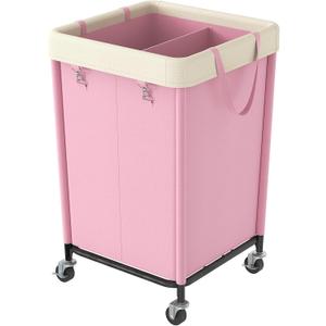 WOWLIVE 160L Rolling Laundry Hamper with Wheels, Heavy Duty Laundry Basket, Large Laundry Cart with Steel Frame and Removable Bag, Dirty Clothes Hamper for Home, Closet, Dorm, Bathroom, Pink (160L (18.318.330in))