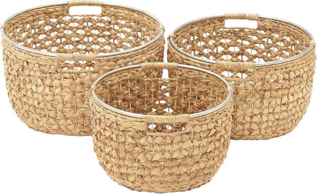 Deco 79 41132 Sea Grass Storage Basket (Set of 3), 15"/17"/19"W