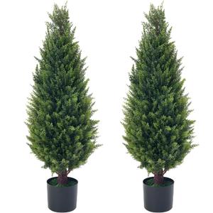 Artificial Cedar Topiary Trees for Outdoor Front Porch Dcor -Set of 2 Artificial UV Resistant Evergreen Cypress for Indoor and Outdoor Home Decoration (36inch)