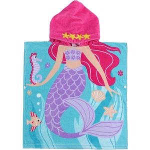 Child 100% Cotton Hooded Towel 24 x 48 inches (Mermaid) (Pink)