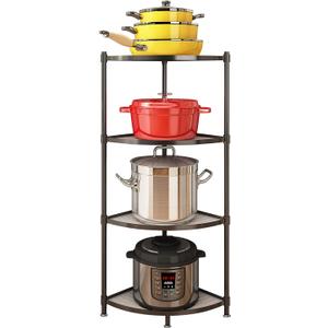 ZIGAMA 4-Tier Kitchen Pot Rack, Multi-layer Corner Shelf Stand Metal Shelves for Kitchen