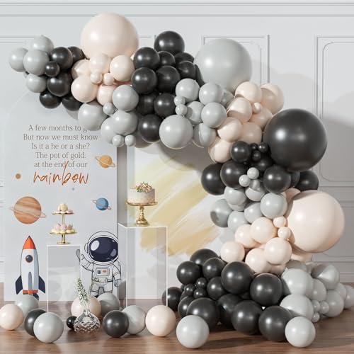 Space Balloons Garland Arch Kit,154pcs Black Gray and Cream Latex Balloons for Birthday Party Baby Shower Wedding Bridal Shower Graduation Outer Space Party Decorations