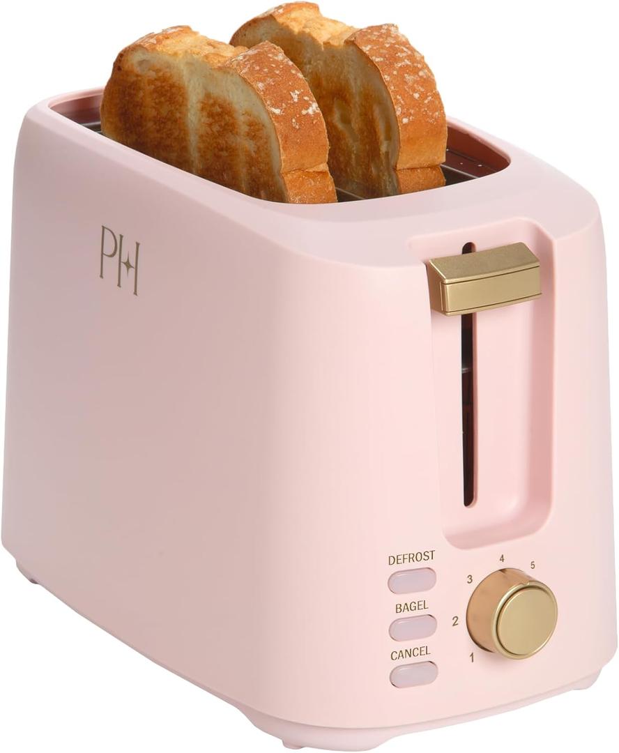 Paris Hilton 2-Slice Toaster, Extra-Wide Slots, 7 Browning Settings, Bagel & Defrost Functions, Removable Crumb Tray, Pink