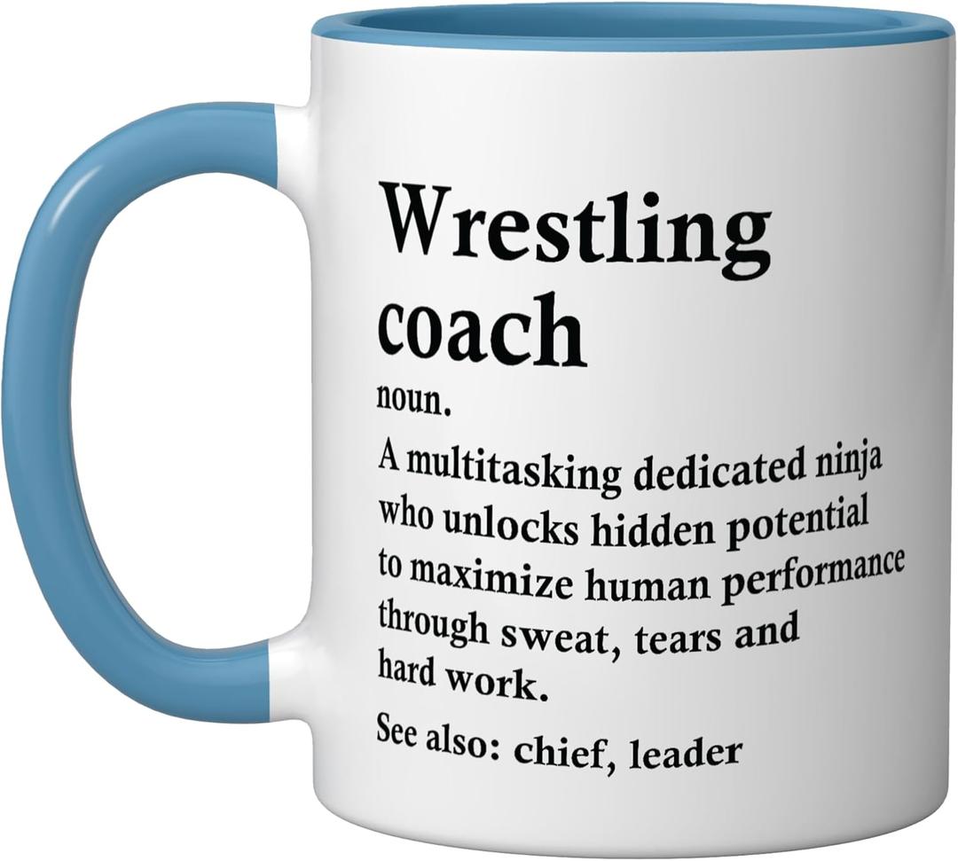 Funny Wrestling Coach Definition Ceramic Mug, Blue/White (11 Ounces)