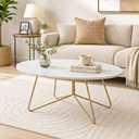 MWOOD Small Oval Coffee Table for Living Room, Gold Curved Metal Legs, 35.46" x 21.67" x 16.94"