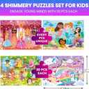 QUOKKA Puzzles for Toddlers 3-5 Shimmer 4-Pack 30 Pieces Puzzles for Kids Ages 2-4 - Fairy Tale Jigsaw Set with Princess Unicorns for Kids 4-6 Years, Gift for 3 Year-Old Boy Girl, FSC Certified Toy
