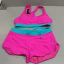 Tempt Me Women Pink Aqua Two Piece Sports Bikini Athletic Swimsuits Racerback Crop Top with Boy Shorts Bathing Suits for Girls Vests Small