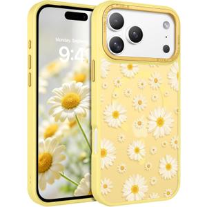 DOMAVER for iPhone 17 Pro Max Case, Magnetic Phone Case for iPhone 17 Pro Max [Compatible with MagSafe] Slim Fit Flowers Floral Design Shockproof Protective Bumper Women Girls Cover, Daisy-Yellow
