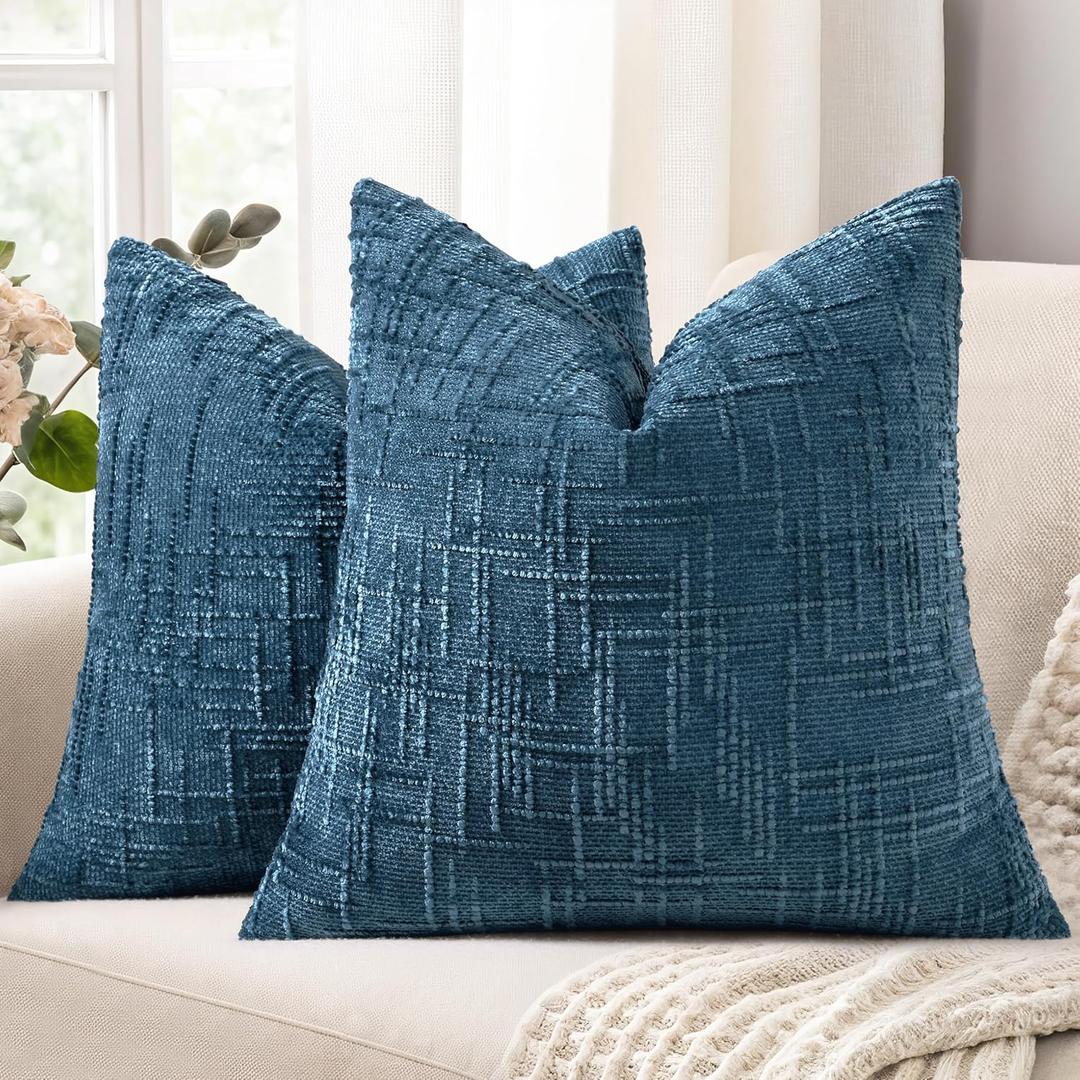 decorUhome Spring Navy Blue Chenille Throw Pillow Covers 20x20 Set of 2 Textured Soft Cozy Slubby Couch Pillow Covers Modern Farmhouse Boho Decorative Pillow Cases for Bed Sofa Living Room