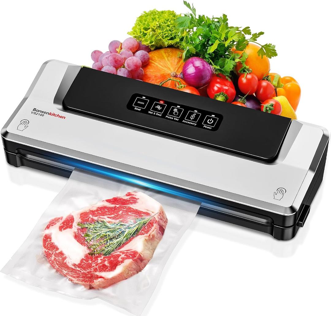 [Updated 2025] Bonsenkitchen Vacuum Sealer Machine + 40 Vacuum Bags, Fast-Compact/Multi-Functional Food Vacuum Sealer with External Vacuum System, Single Machine