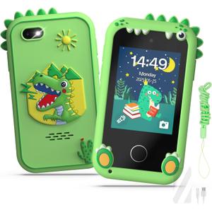 Kids Smart Phone Toys for Girls,Christmas Birthday Gifts for Girls Age 3-10 Kids Cell Phone Toys with 2.8" Touchscreen 20 Learning Games Dual Camera Music Player, 8G SD Card (Green)