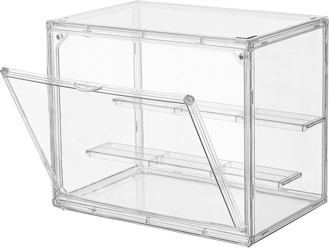 Clear Acrylic Display Case,3 Layer Adjustable Display Box Stand with 2 Movable Plates, Small Assembly Showcase Magnetic Door for Mini Action Figures Collectibles (1 Pack,Small)