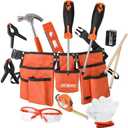 Hi-Spec 7pc Orange Kids Tool Kit Set & Child Size Tool Belt. Real Kit for DIY Building, Woodwork & Construction Learning for Kids