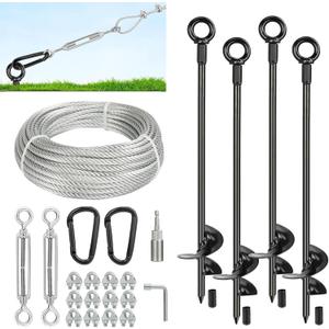 Tinnmao 30 Inch Ground Anchors Heavy Duty, Shed Tie Down Anchor Kit with Galvanized Cable & Turnbuckles, Screw-in Earth Anchors for Sheds, Swing Set, Mobile Homes, Trampolines (4 PCS)