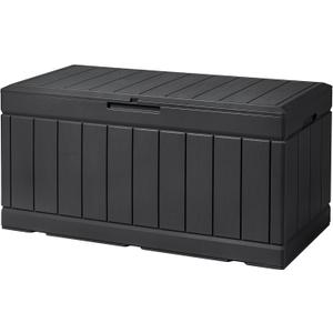 Devoko 85 Gallon Deck Box Lockable Resin Outdoor Storage Box waterproof Outdoor Container for Patio Furniture Cushions, Pillow (Black)