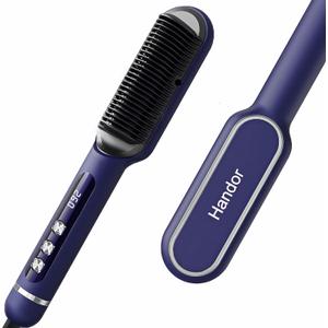 Upgraded Ionic Hair Straightener Brush, Straightening Comb for Women with 9 Temp Settings, LED Display, Fast Heating (250F-410F), Dual Voltage,Blue