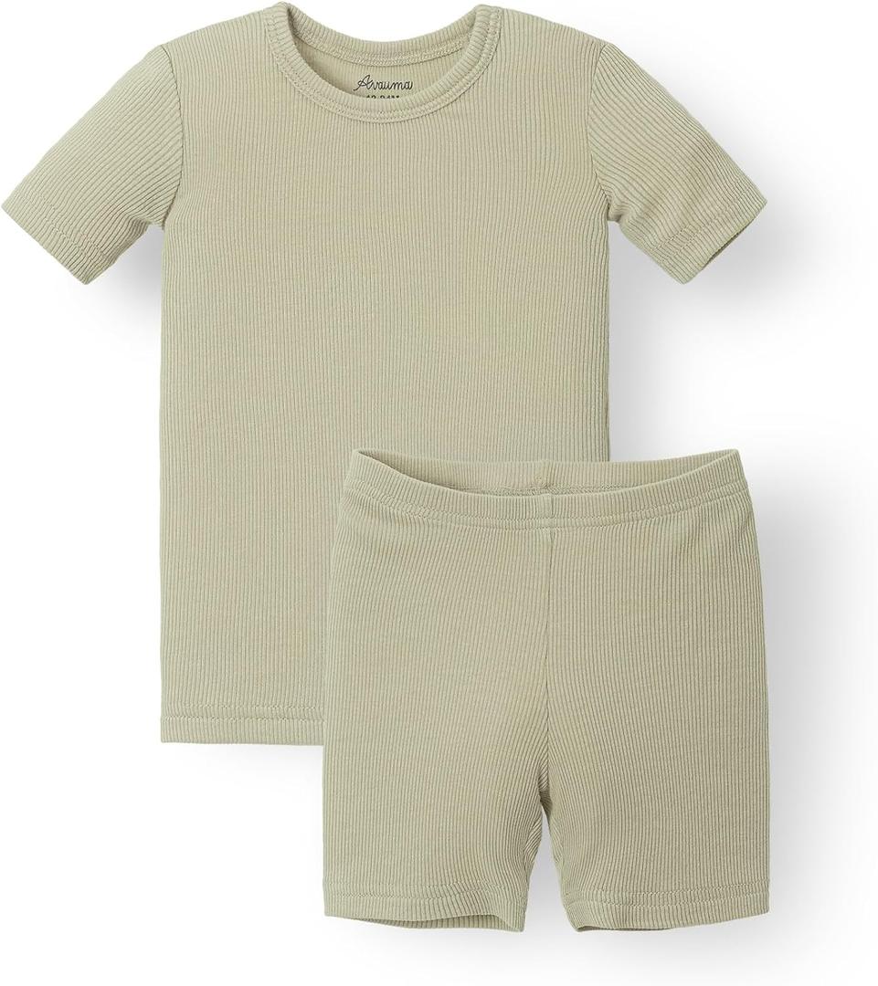 AVAUMA Toddler Short Pajamas Set Baby Boys Girls Kids Snug fit Ribbed Sleepwear pjs for Daily Life Style (Beige, 10)
