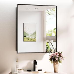 TokeShimi 26x30 Recessed Medicine Cabinet with Mirror Wall Mounted, Metal Beveled Mirror with Storage for Bathroom Vanity, Aluminum Alloy Medicine Cabinet Mirrored Black