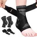 INDEEMAX Ankle Brace for Sprained Ankle Compression Sleeve, Copper Infused Ankle Support Brace for Women & Men, Plantar Fasciitis Relief Achilles Tendonitis, Sports Running, Silver Black, L