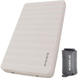 Self-Inflating Camping Mattress Pad 2 Person, 4in Thick Foam Sleeping Pad for Tent Camping, 4-Season Double Sleeping Pad with Pump Sack, Cream