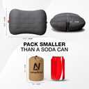 Inflatable Camping Pillow - Ultralight Compact Air Pillow for Travel, Backpacking & Hiking - Ergonomic Neck & Lumbar Support - Portable Inflatable Pillow with Removable Washable Cover - (Grey)