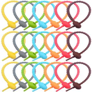 21 Pcs Colorful Silicone Ties Bag Clip, 8.26 Inch Reusable Rubber Zip Ties for Cord&Cable, Multi Purpose Twist Ties, Food Sealing Tie, Cable Strap Cord Organizer, Household Snake Strap