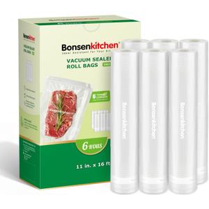 Bonsenkitchen 6 Rolls 11" x 16' Vacuum Sealer Bags for Food with a Color Box, Easy to Store, Commercial Grade, BPA Free, Great for Food Storage or Sous Vide, VB21