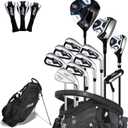PGM Men's Complete Golf Club Sets - 15 Pieces - 2 Wood (#1,3), 1 Hybrid (#4H), 7 Irons(#5,6,7,8,9,PW,SW), 1 Putter - Golf Stand Bag, Right Handed - Ideal for Beginners