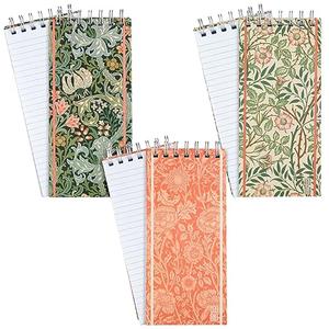 The Gifted Stationary Skinny Notebook Set - 3-Pack Spiral Top Notepads, Hard Cover (8.4 x 3.75 in, 100 Sheets/200 Pages) - William Morris Inspired - Portable Long Thin Notebook for Lists & Notes