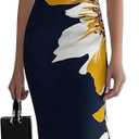 HVT Women's Dress Wedding Guest Party Dresses Floral Print Halter Neck Maxi Dress Sleeveless Bodycon Long Dresses (M)