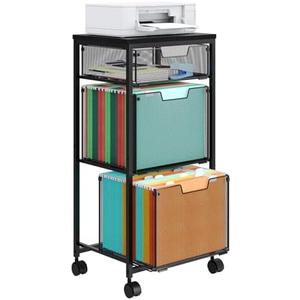Sbanmao 3 Drawer Mobile File Cabinet for Home Office, Rolling Filing Cabinet on Lockable Wheels, Hanging File Folders Organizer, Utility Cart Storage and Organizer, Printer Stand, Black