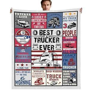 Trucker Gifts for Men Throw Blanket, Best Trucker Ever Truck Driver Design Soft Cozy Fuzzy Flannel Blanket, Gift for Dad Husband Boyfriend Male Friends (50" x 60")