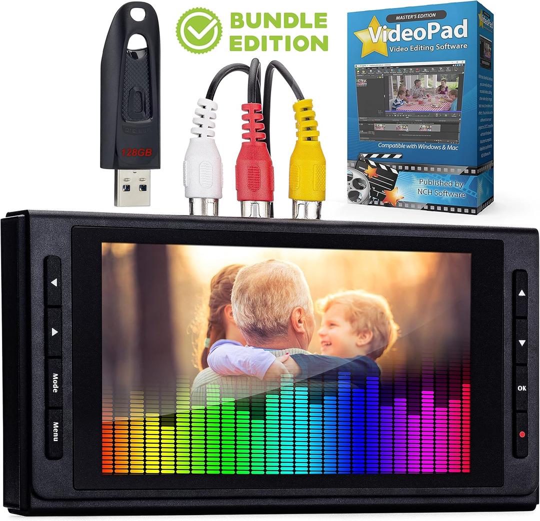 ClearClick Video to Digital Converter 3.0 - Record Video & Audio from VCR's, VHS, AV, RCA, Hi8, Camcorder, DVD, Turntables, Cassette Tapes (Bundle) [Requires Working VCR/Camcorder]