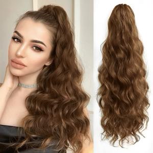 Copper Brown Claw Ponytail Extension Wavy 22" Synthetic Curly Fake Clip in Extensions Wig Hair Pieces Fluffy Not Easily Knotted Clips on Ponytails for Women Wedding Party Daily Use 6 Oz (22 Inch)