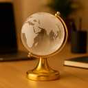 Elegant Crystal Globe with Gold Stand  3D Decorative World Map, Modern Desk Ornament, Office & Home Decor (Medium)