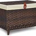 Honjourai Wicker Storage Basket with Lid,Rattan Shelf Basket with Removable Liner Bag,160L Storage Bin,Storage Trunk with Heightened Feet,Storage Container for Wardrobe,Home Organizer