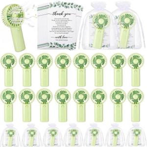 VIHOSE 24 Set Mini Portable Fan Bulk Wedding Party Favors for Guests Including Mini Portable Fan Thank You Cards and Organza Bags for Wedding Bridal Shower Bachelorette Party Souvenir Gifts(Green)